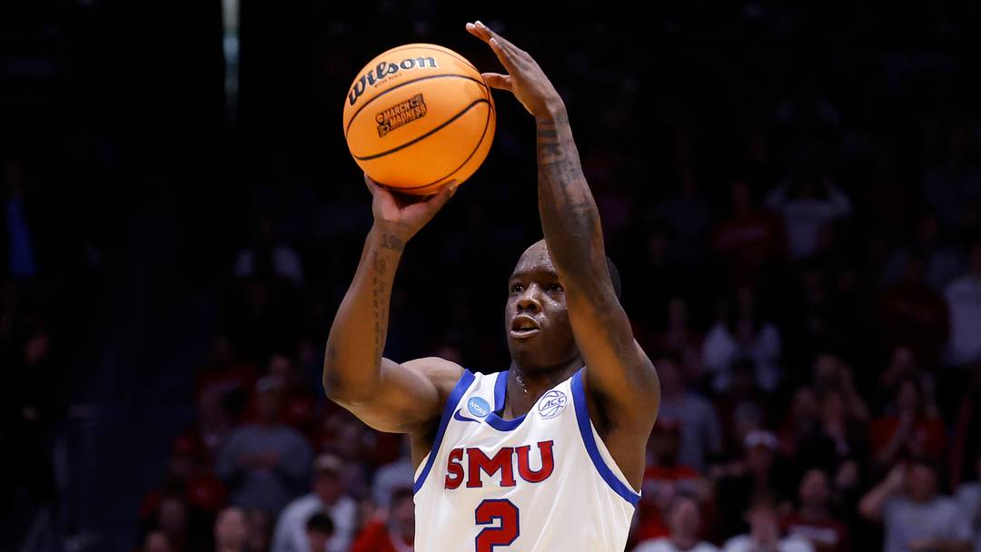 Mar 18, 2026; Dayton, OH, USA; SMU Mustangs guard Boopie Miller (2) shoots the ball in the first half against the Miami (OH) RedHawks during a first four game of the men's 2026 NCAA Tournament at University of Dayton Arena. Mar 18, 2026; Dayton, OH, USA; SMU Mustangs guard Boopie Miller (2) shoots the ball in the first half against the Miami (OH) RedHawks during a first four game of the men's 2026 NCAA Tournament at University of Dayton Arena.