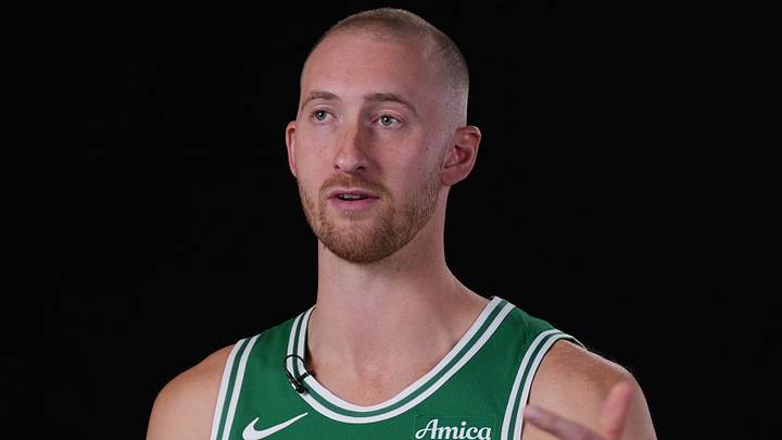 Sep 28, 2026; Boston, MA, USA; Boston Celtics forward Sam Hauser (30) during media day at Auerbach Center. Mandatory Credit: David Butler II-Imagn Images