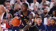 Jan 2, 2024; Boca Raton, Florida, USA; East Carolina Pirates guard RJ Felton (3) dribbles the ball against the Florida Atlantic Owls during the first half at Eleanor R. Baldwin Arena. Mandatory Credit: Rich Storry-Imagn Images