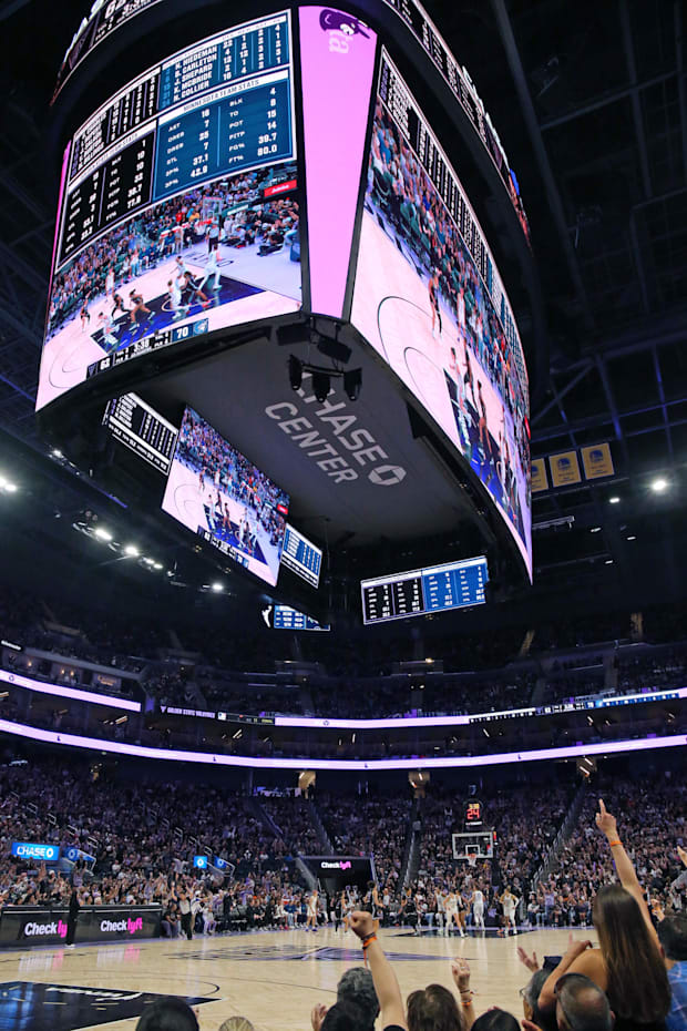 Golden State Valkyries fans cheer during the fourth quarter against the Minnesota Lynx at Chase Center. 