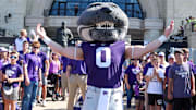 Kansas State Wildcats mascot Willie Wildcat poses before the team arrives at the stadium before the TCU game. Mandatory Credit: Scott Sewell-Imagn Images