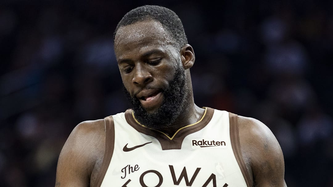 Mar 25, 2026; San Francisco, California, USA; Golden State Warriors forward Draymond Green (23) reacts after a foul is called in favor of the Brooklyn Nets during the second quarter at Chase Center. Mandatory Credit: John Hefti-Imagn Images