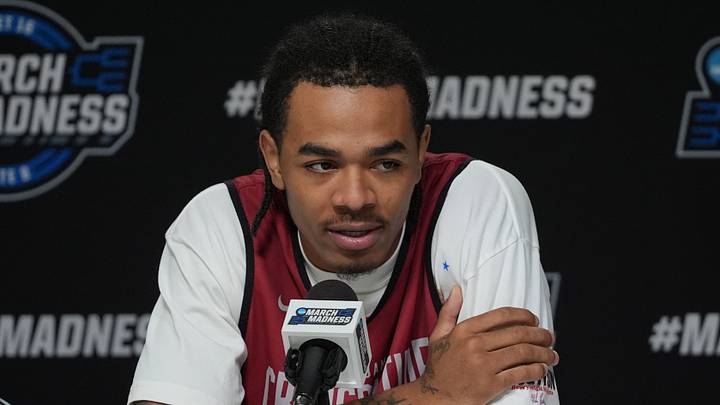 Alabama Crimson Tide guard Labaron Philon (0) during a press conference ahead of the midwest regional of the men's 2026 NCAA Tournament at United Center.