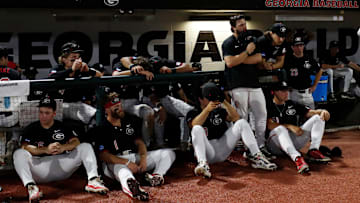 George players react after losing Game 3 of the Super NCAA Regional against NC State at Foley Field on Monday, June 10, 2024 in Athens, Ga. NC State won 8-5.