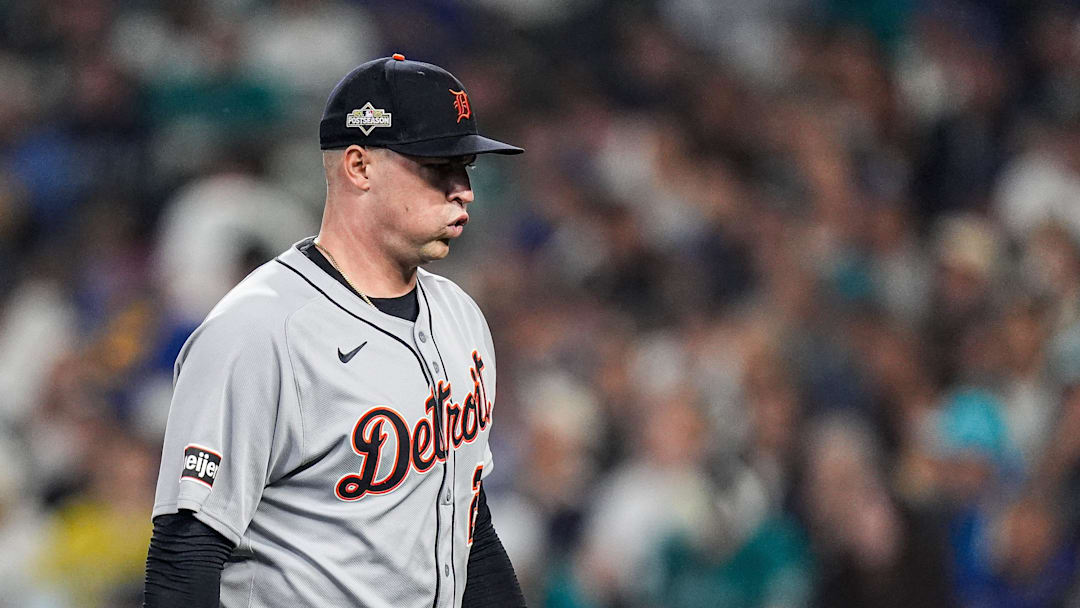 Tigers pitcher Tarik Skubal walks off the field after pitching the first inning against Mariners at ALDS Game 5 at T-Mobile Park in Seattle on Friday, Oct. 10, 2025.