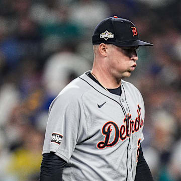 Tigers pitcher Tarik Skubal walks off the field after pitching the first inning against Mariners at ALDS Game 5 at T-Mobile Park in Seattle on Friday, Oct. 10, 2025.