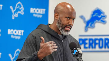 Detroit Lions Executive Vice President & General Manager Brad Holmes speaks to the press about their season, how it ended and what’s next at the Detroit Lions headquarters and training facility in Allen Park, Mich., Thursday, Jan. 23, 2025.