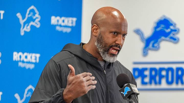 Detroit Lions Executive Vice President & General Manager Brad Holmes speaks to the press about their season, how it ended and what’s next at the Detroit Lions headquarters and training facility in Allen Park, Mich., Thursday, Jan. 23, 2025.
