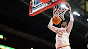 Mar 8, 2025; College Park, Maryland, USA; Maryland Terrapins center Derik Queen (25) dunks the ball during the second half against the Northwestern Wildcats at Xfinity Center. Mandatory Credit: Reggie Hildred-Imagn Images
