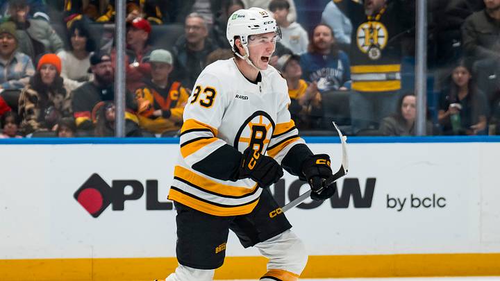 Jan 3, 2026; Vancouver, British Columbia, CAN; Boston Bruins forward Fraser Minten (93) celebrates after scoring a goal against the Vancouver Canucks in the first period at Rogers Arena. Mandatory Credit: Bob Frid-Imagn Images Jan 3, 2026; Vancouver, British Columbia, CAN; Boston Bruins forward Fraser Minten (93) celebrates after scoring a goal against the Vancouver Canucks in the first period at Rogers Arena. Mandatory Credit: Bob Frid-Imagn Images