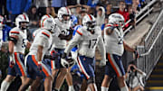 Nov 15, 2025; Durham, North Carolina, USA;  Virginia Cavaliers defensive end Mitchell Melton (17) reacts after recovering a fumble against the Duke Blue Devils during the third quarter at Wallace Wade Stadium. Mandatory Credit: Zachary Taft-Imagn Images