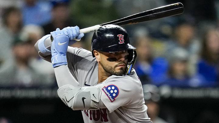May 20, 2026; Kansas City, Missouri, USA; Boston Red Sox catcher Carlos Narvaez (75) bats during the eighth inning against the Kansas City Royals at Kauffman Stadium. Mandatory Credit: Jay Biggerstaff-Imagn Images