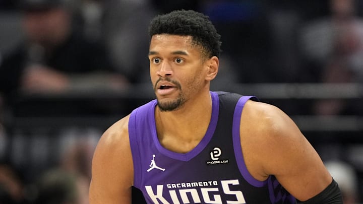 Apr 3, 2026; Sacramento, California, USA; Sacramento Kings center Dylan Cardwell (32) during the second quarter against the New Orleans Pelicans at Golden 1 Center. Mandatory Credit: Darren Yamashita-Imagn Images