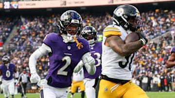 Pittsburgh Steelers running back Jaylen Warren, Baltimore Ravens cornerback Nate Wiggins