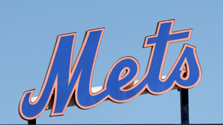 Mar 26, 2022; Port St. Lucie, Florida, USA;  The New York Mets logo stands in center field before the game against the Washington Nationals at Clover Park. 