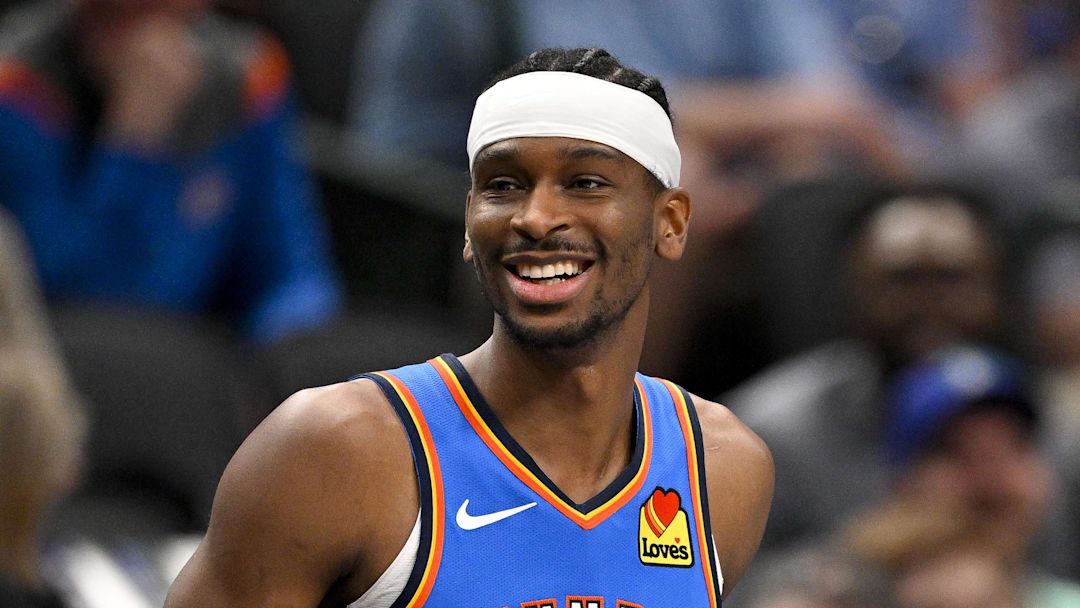 Mar 1, 2026; Dallas, Texas, USA; Oklahoma City Thunder guard Shai Gilgeous-Alexander (2) looks on during the game between the Mavericks and the Thunder at American Airlines Center. Mandatory Credit: Jerome Miron-Imagn Images