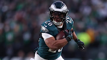 Philadelphia Eagles running back Saquon Barkley (26) rushes the ball against the Green Bay Packers at Lincoln Financial Field.