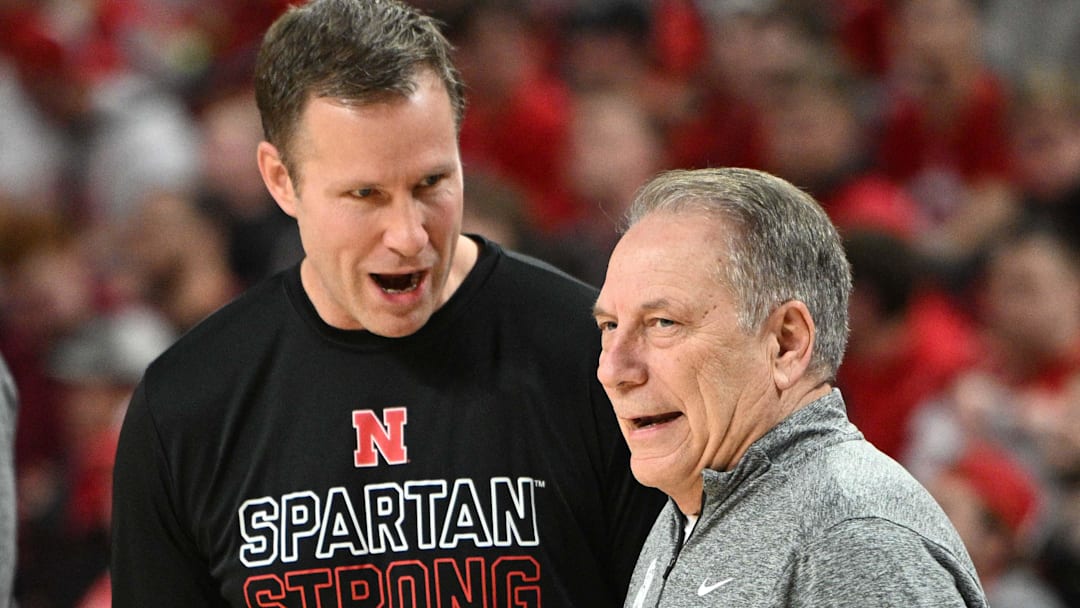 Feb 28, 2023; Lincoln, Nebraska, USA; Nebraska Cornhuskers head coach Fred Hoiberg and Michigan State Spartans head coach Tom Izzo meet before the game at Pinnacle Bank Arena. Mandatory Credit: Steven Branscombe-Imagn Images Feb 28, 2023; Lincoln, Nebraska, USA; Nebraska Cornhuskers head coach Fred Hoiberg and Michigan State Spartans head coach Tom Izzo meet before the game at Pinnacle Bank Arena. Mandatory Credit: Steven Branscombe-Imagn Images