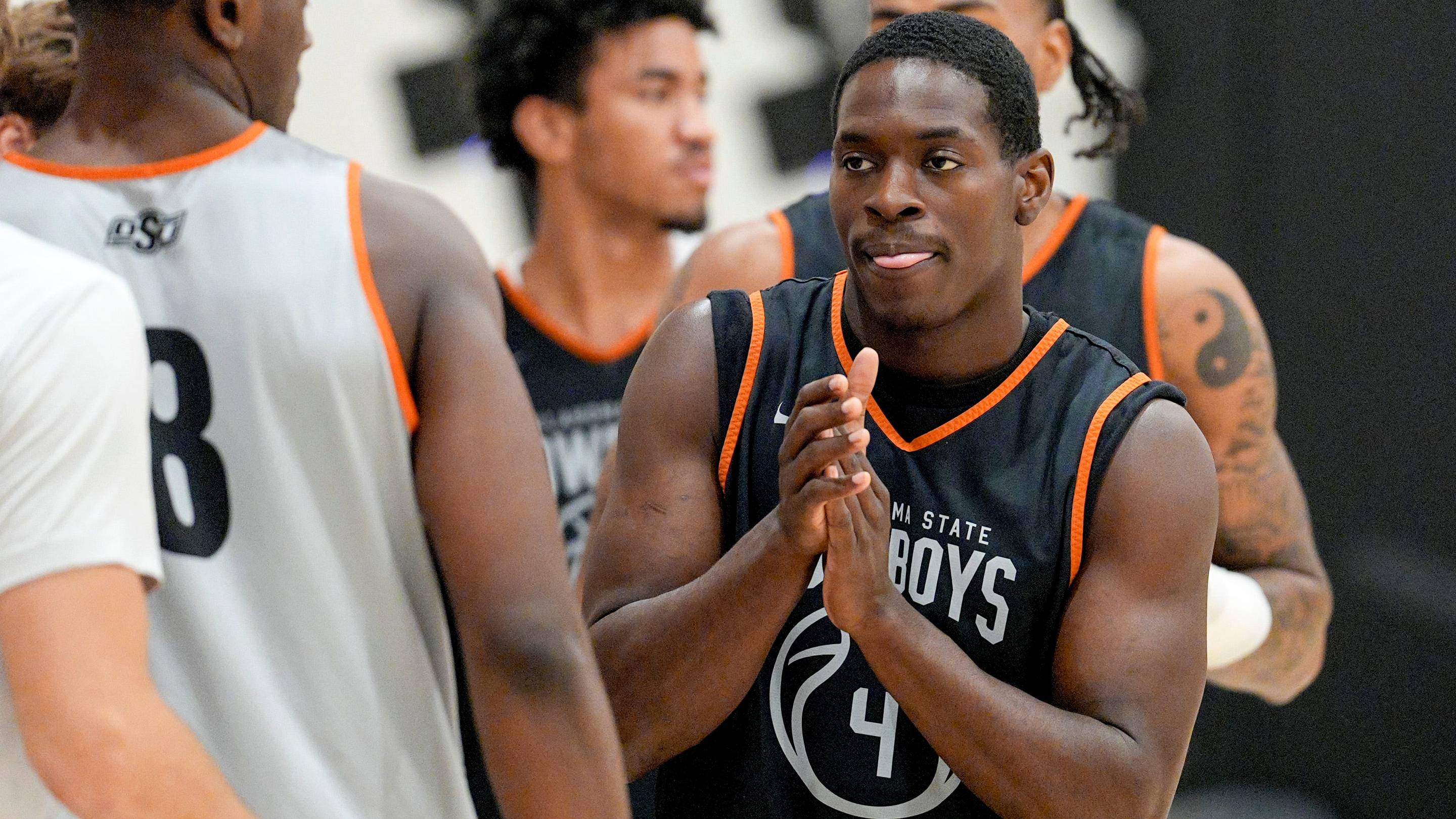 Kashie Natt (4) runs drills during an Oklahoma State basketball practice in Stillwater, Okla., on Tuesday, July 21, 2026.
