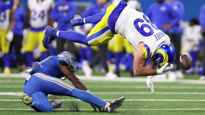 NFC Wild Card Playoffs - Los Angeles Rams v Detroit Lions, Tyler Higbee, Kerby Joseph