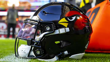 Oct 20, 2022; Glendale, Arizona, USA; Detailed view of the helmet of Arizona Cardinals quarterback