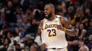 Dec 21, 2024; Sacramento, California, USA; Los Angeles Lakers forward LeBron James (23) calls out to his team mates during the fourth quarter of the game against the Sacramento Kings at Golden 1 Center. Mandatory Credit: Ed Szczepanski-Imagn Images