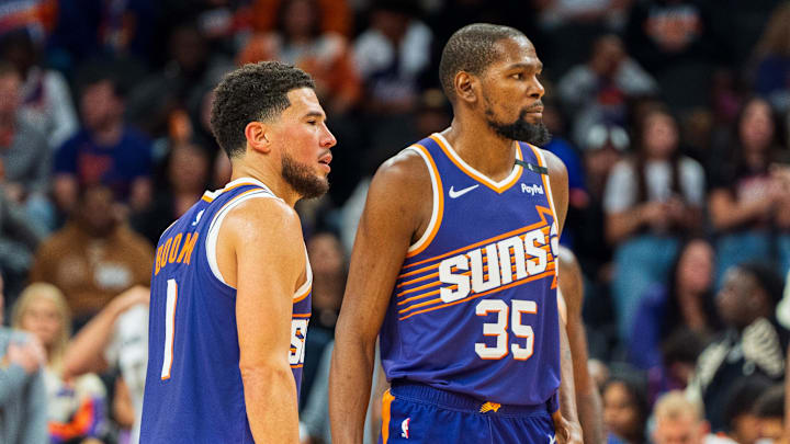 Phoenix Suns guard Devin Booker (1) and forward Kevin Durant.