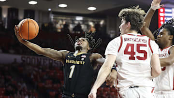 Vanderbilt Commodores guard Jason Edwards (1) shoots the ball against the Oklahoma Sooners during the first half at Lloyd Noble Center.