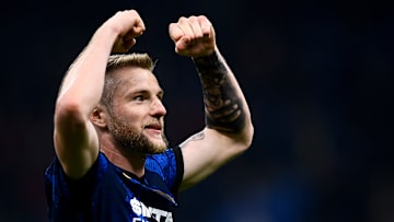 Milan Skriniar of FC Internazionale celebrates the victory...