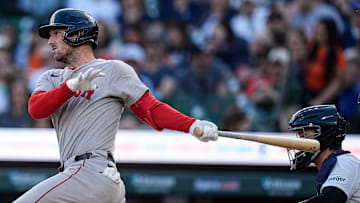 Boston Red Sox third baseman Alex Bregman (2) bats against Detroit Tigers during the first inning during the first inning at Comerica Park in Detroit on Wednesday, May 14, 2025.
