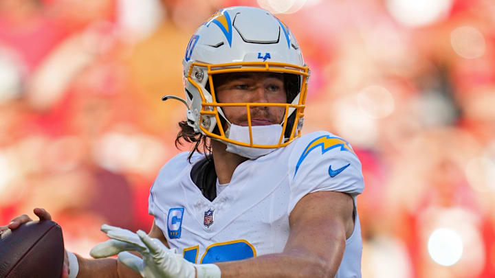 Oct 22, 2023; Kansas City, Missouri, USA; Los Angeles Chargers quarterback Justin Herbert (10) throws a pass during the second half against the Kansas City Chiefs at GEHA Field at Arrowhead Stadium. Mandatory Credit: Jay Biggerstaff-Imagn Images Oct 22, 2023; Kansas City, Missouri, USA; Los Angeles Chargers quarterback Justin Herbert (10) throws a pass during the second half against the Kansas City Chiefs at GEHA Field at Arrowhead Stadium. Mandatory Credit: Jay Biggerstaff-Imagn Images
