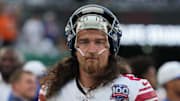 East Rutherford, NJ -- August 24, 2024 -- Jamie Gillan of the Giants before the game. The New York Giants and New York Jets meet at MetLife Stadium in the final preseason game of the 2024 season for both teams.