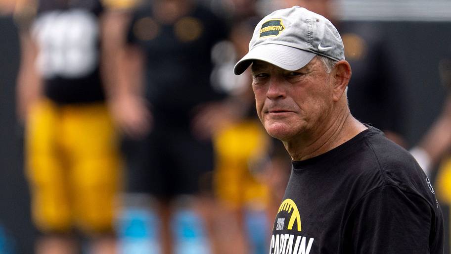 Iowa head coach Kirk Ferentz is pictured Aug. 15, 2026 during the Kids Day at Kinnick open practice.