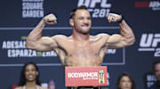 Nov 11, 2022; New York, NY, USA; Michael Chandler gestures during weigh-ins for UFC 281. Mandatory Credit: Jessica Alcheh-Imagn Images