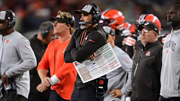 Sep 22, 2022; Cleveland, Ohio, USA; Cleveland Browns head coach Kevin Stefanski stands on the sideline during the second quarter against the Pittsburgh Steelers at FirstEnergy Stadium. Mandatory Credit: David Dermer-Imagn Images