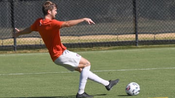 Clemson University defender Adam Lundergard (3) at a practice at the soccer practice facility in Clemson, S.C. Tuesday, August 20, 2024.