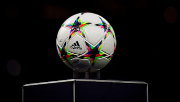 The official Adidas UEFA Champions League match ball is seen...