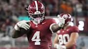Alabama running back Daniel Hill celebrates a play in the second half against Tennessee.