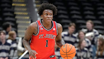 St. John's vs Georgetown; St. John's basketball guard Kadary Richmond dribbles up the court against Georgetown