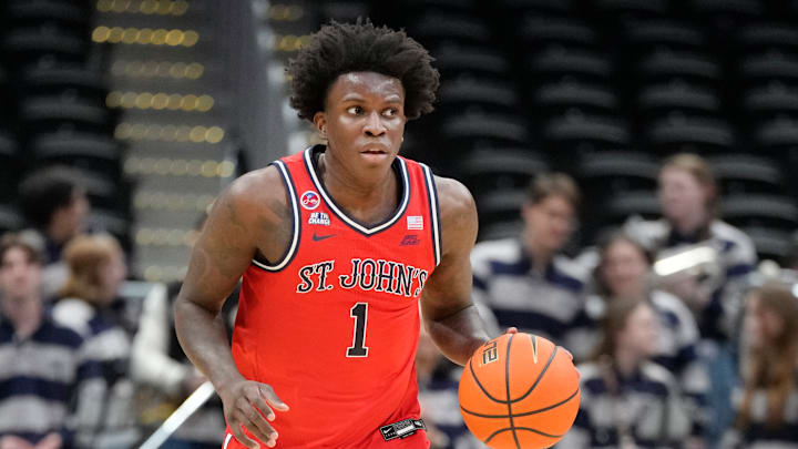 St. John's vs Georgetown; St. John's basketball guard Kadary Richmond dribbles up the court against Georgetown