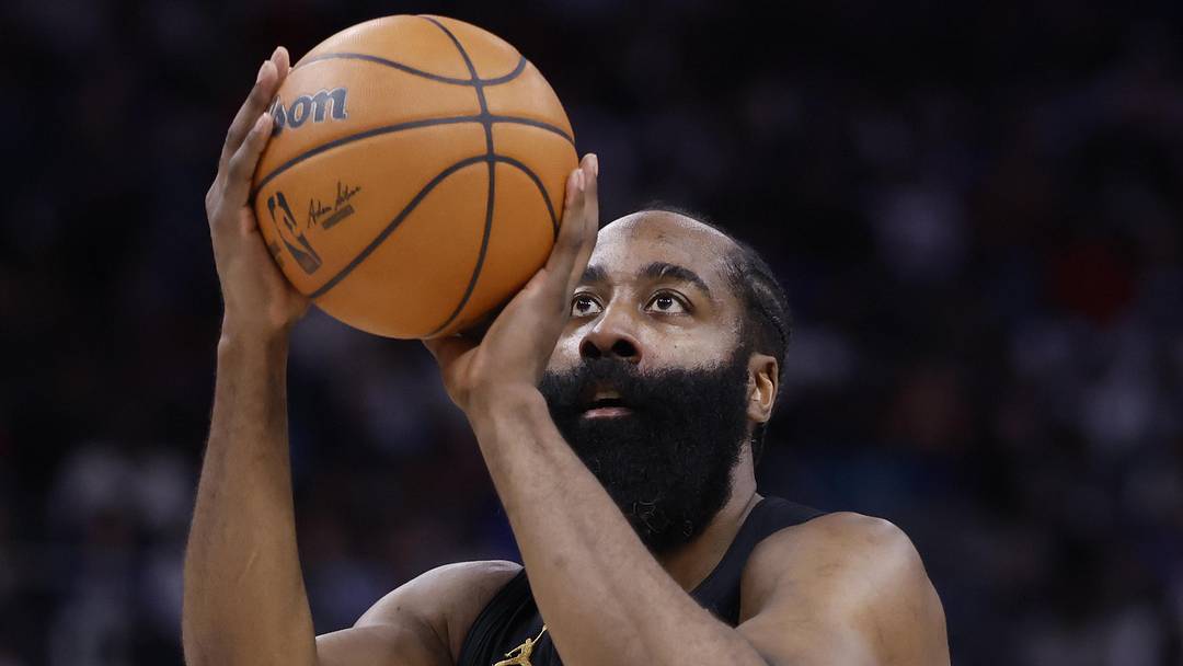 May 7, 2026; Detroit, Michigan, USA; Cleveland Cavaliers guard James Harden (1) shoots in the first half against the Detroit Pistons during game two of the second round of the 2026 NBA Playoffs at Little Caesars Arena. Mandatory Credit: Rick Osentoski-Imagn Images