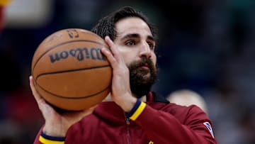 Dec 28, 2021; New Orleans, Louisiana, USA;  
Cleveland Cavaliers guard Ricky Rubio (3) dribbles against New Orleans Pelicans during the first half  at Smoothie King Center. Mandatory Credit: Stephen Lew-Imagn Images