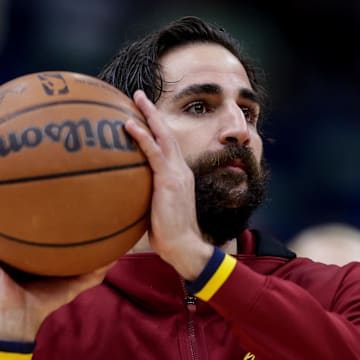 Dec 28, 2021; New Orleans, Louisiana, USA;  
Cleveland Cavaliers guard Ricky Rubio (3) dribbles against New Orleans Pelicans during the first half  at Smoothie King Center. Mandatory Credit: Stephen Lew-Imagn Images