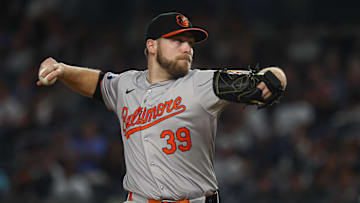 Sep 26, 2024; Bronx, New York, USA; Baltimore Orioles starting pitcher Corbin Burnes (39) delivers a pitch during the first inning against the New York Yankees at Yankee Stadium. Mandatory Credit: Vincent Carchietta-Imagn Images
