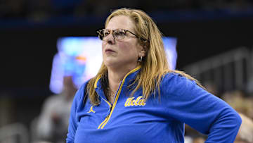 Mar 23, 2025; Los Angeles, California, USA; UCLA Bruins head coach Cori Close during the fourth quarter of an NCAA Tournament second round game against the Richmond Spiders at Pauley Pavilion presented by Wescom. Mandatory Credit: Robert Hanashiro-Imagn Images