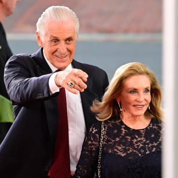 Aug 12, 2023; Springfield, MA, USA;
Miami Heat president Pat Riley walks the red carpet at the 2023 Basketball Hall of Fame induction ceremony at Symphony Hall. Mandatory Credit: Eric Canha-USA TODAY Sports