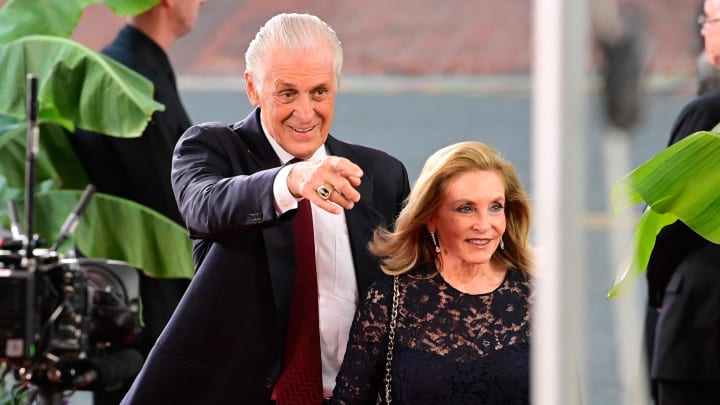 Aug 12, 2023; Springfield, MA, USA;
Miami Heat president Pat Riley walks the red carpet at the 2023 Basketball Hall of Fame induction ceremony at Symphony Hall. Mandatory Credit: Eric Canha-USA TODAY Sports