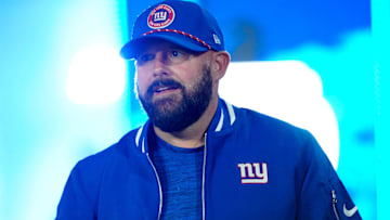 New York Giants Head Coach, Brian Daboll, takes the field just before kickoff, Sunday, October 13, 2024, in East Rutherford.