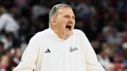 Mississippi State Bulldogs coach Chris Jans reacts to a call during the game against the Arkansas Razorbacks at Bud Walton Arena in Fayetteville, Ark.