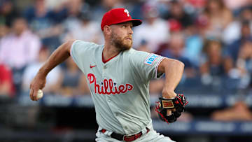 May 6, 2025; Tampa, Florida, USA; Philadelphia Phillies starting pitcher Zack Wheeler (45) throws a pitch against the Tampa Bay Rays in the first inning at George M. Steinbrenner Field. 